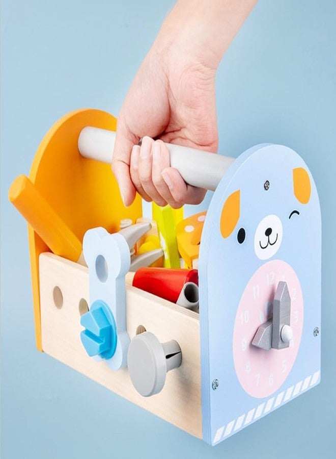 BLiSS HUES مجموعة أدوات خشبية محمولة للأطفال من BLiSS HUES - مجموعة لعب الأدوار - تتضمن مطارق، مفكات براغي، مساطر، مفاتيح ربط، وغيرها - ألعاب لتنمية المهارات الحركية الدقيقة للأطفال الصغار من الأولاد والبنات - Image 2